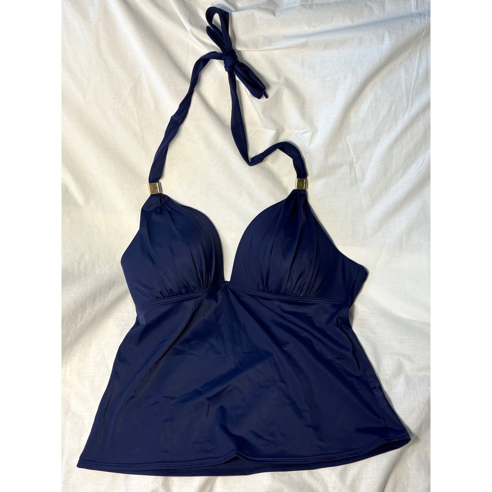 Victoria's Secret Navy Blue Halter Tankini Swim Top Gold Hardware XL